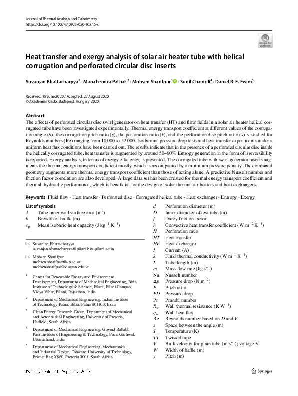 (PDF) Heat transfer and exergy analysis of solar air heater tube with ...