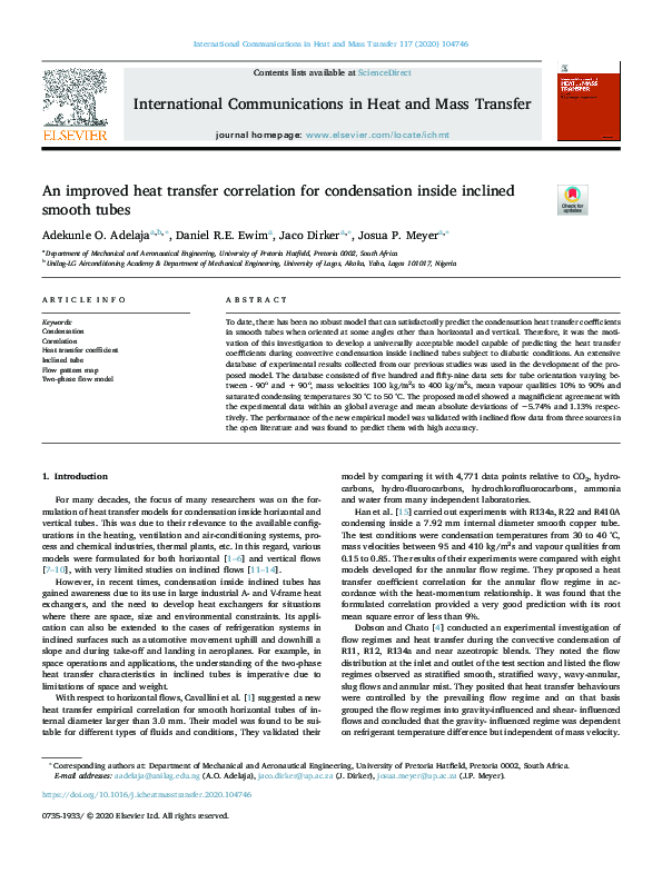 (PDF) An improved heat transfer correlation for condensation inside ...