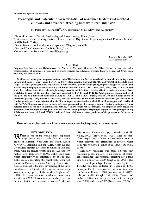 (PDF) Phenotypic and molecular characterization of resistance to stem ...