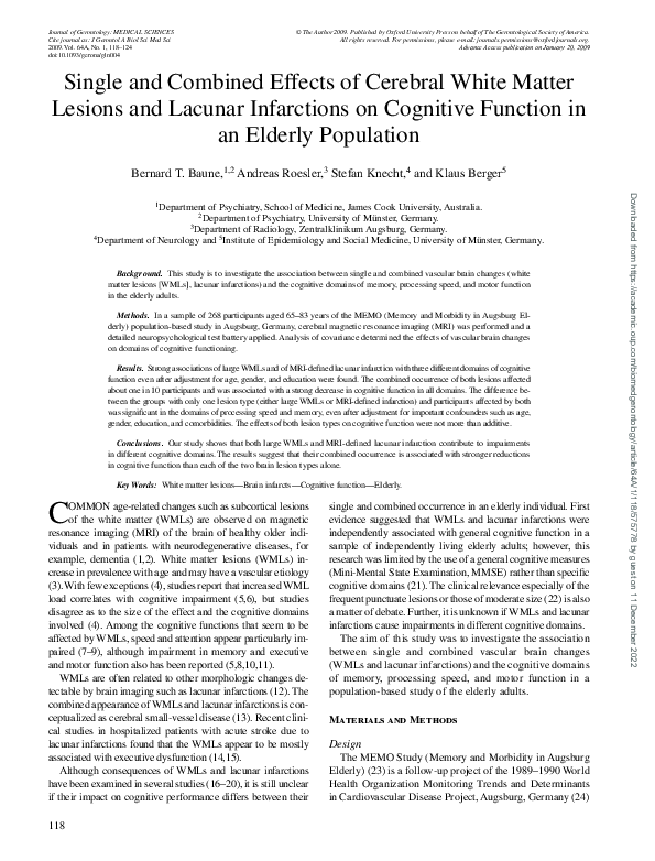(PDF) Single and Combined Effects of Cerebral White Matter Lesions and ...