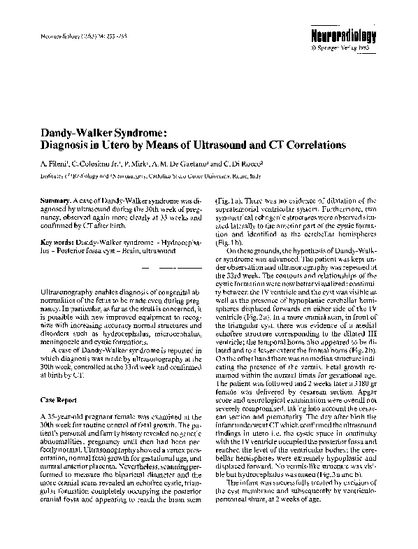 (PDF) DandyWalker syndrome Diagnosis in utero by means of ultrasound