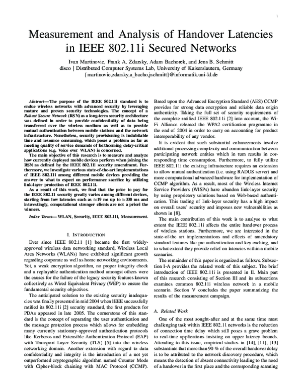 (PDF) Measurement and analysis of handover latencies in IEEE 802.11 i ...