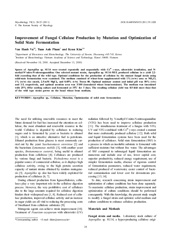 (PDF) Improvement of Fungal Cellulase Production by Mutation and ...