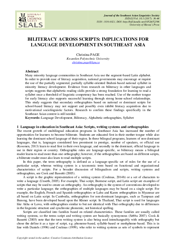 (PDF) Biliteracy across Scripts: Implications for Language Development ...
