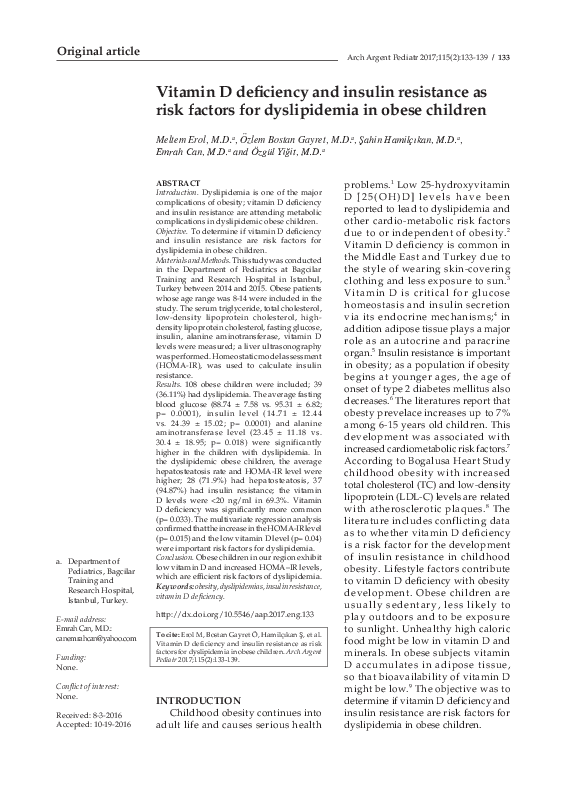 (PDF) Vitamin D deficiency and insulin resistance as risk factors for ...