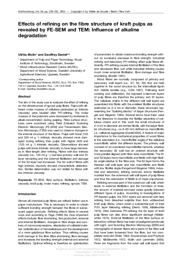 (PDF) Effects of refining on the fibre structure of kraft pulps as ...