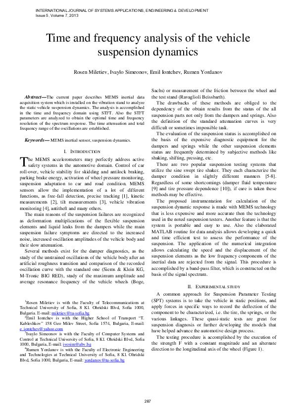 (PDF) Time and frequency analysis of the vehicle suspension dynamics
