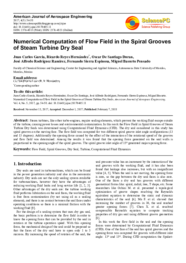 (PDF) Numerical Computation of Flow Field in the Spiral Grooves of ...