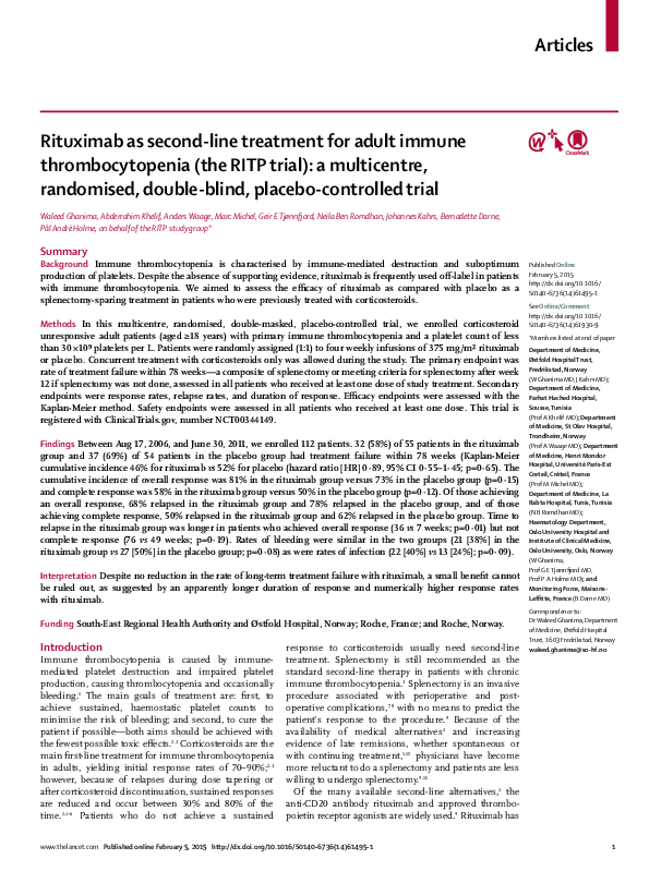 (PDF) Rituximab as second-line treatment for adult immune ...