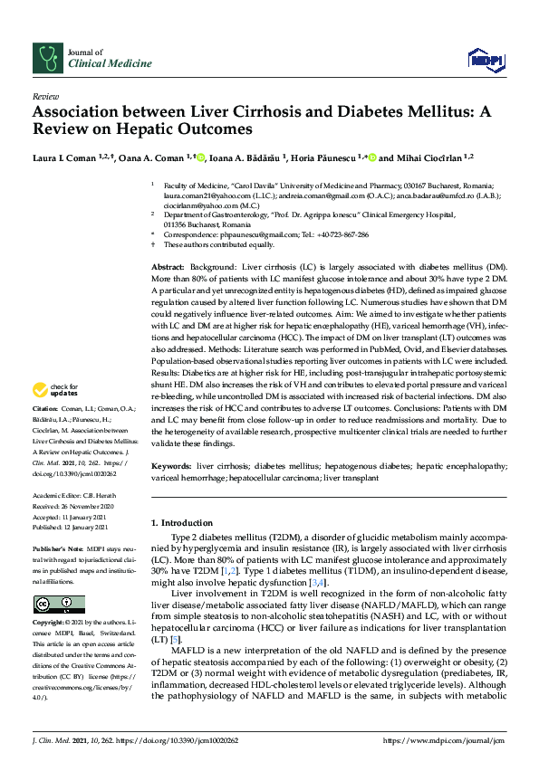 (PDF) Association between Liver Cirrhosis and Diabetes Mellitus: A ...