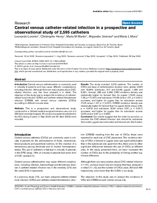 (PDF) Central venous catheter-related infection in a prospective and ...