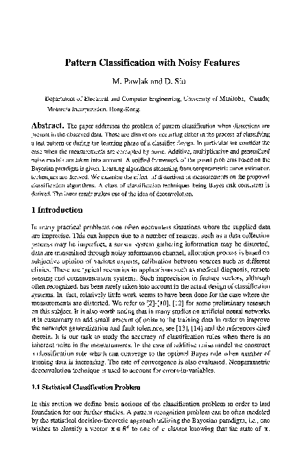 (PDF) Pattern classification with noisy features