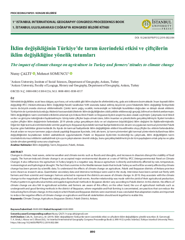 (PDF) The impact of climate change on agriculture in Turkey and farmers ...