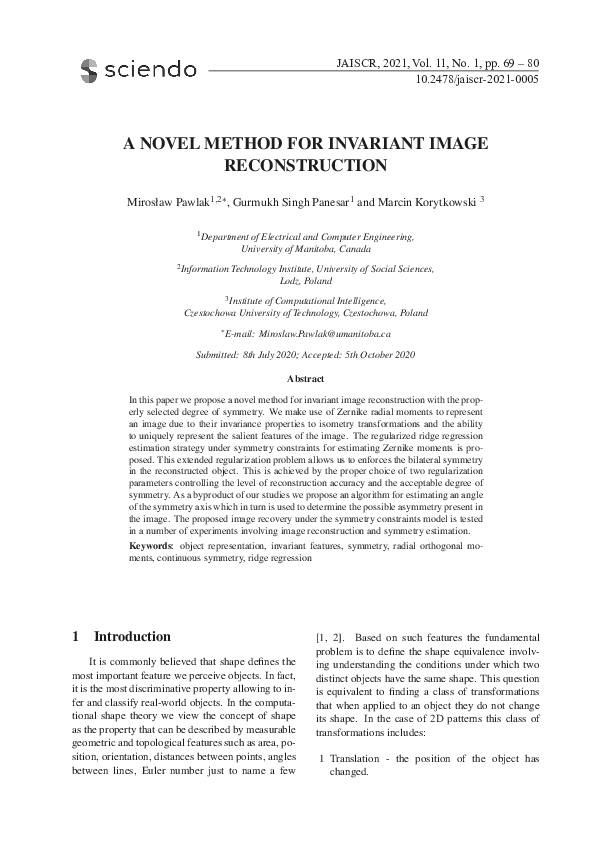 (PDF) A Novel Method for Invariant Image Reconstruction