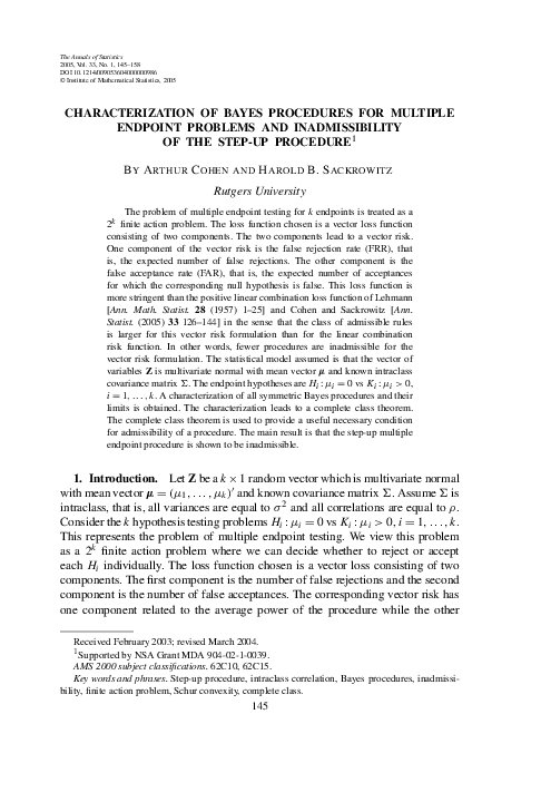 (PDF) Bayes Procedures for Multiple Endpoint Testing