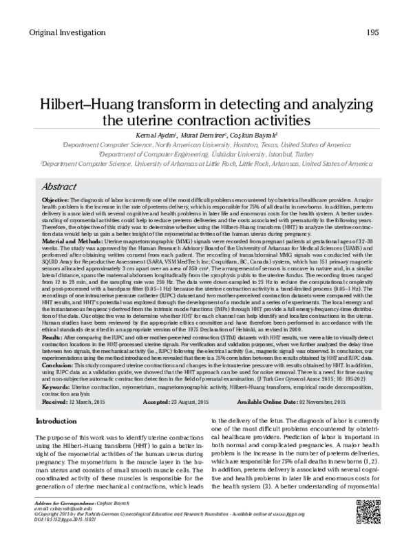 (PDF) Hilbert–Huang transform in detecting and analyzing the uterine ...