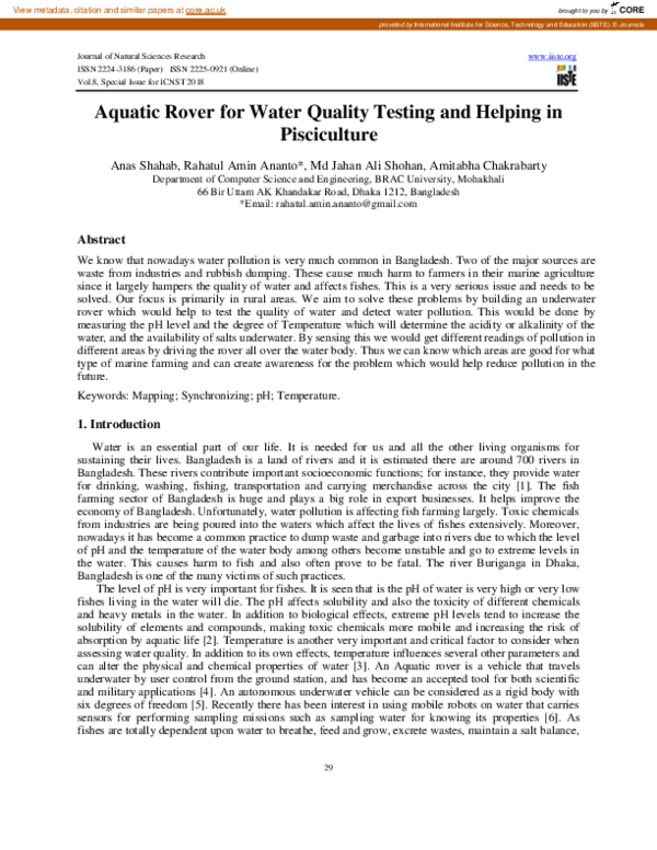 (PDF) Aquatic Rover for Water Quality Testing and Helping in Pisciculture