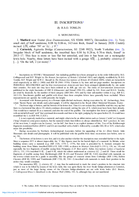 (PDF) Roman Britain in 2019 INSCRIPTIONS