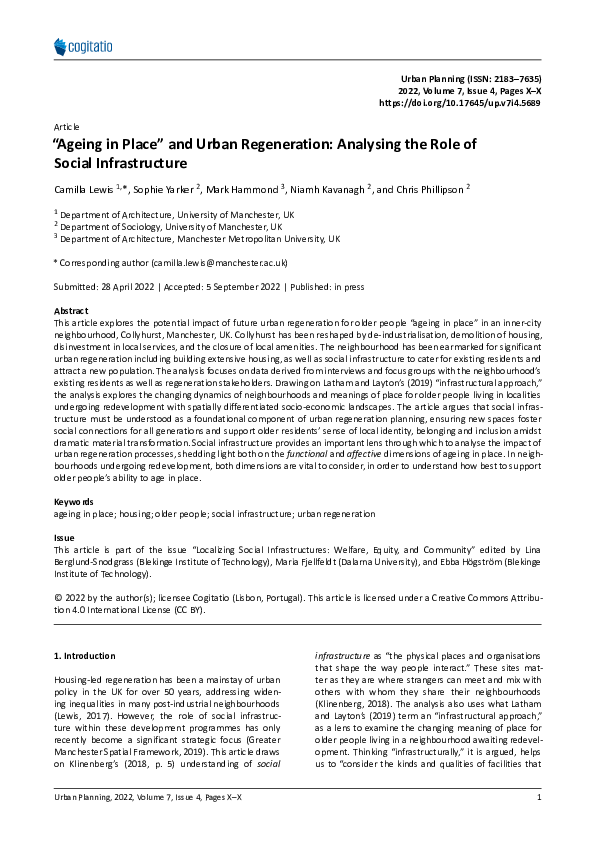 (PDF) “Ageing in Place” and Urban Regeneration: Analysing the Role of ...