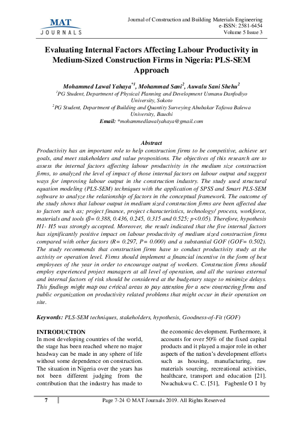 (PDF) Evaluating Internal Factors Affecting Labour Productivity in ...