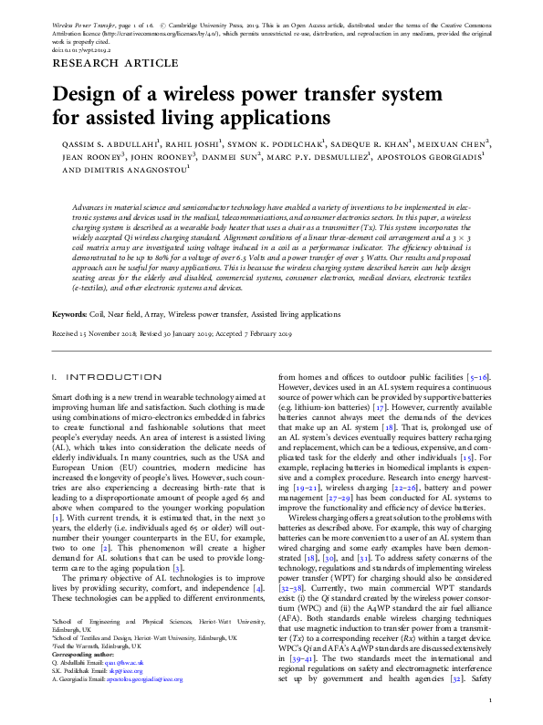 (PDF) Design of a wireless power transfer system for assisted living ...
