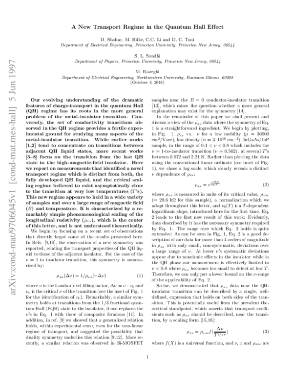 (PDF) A new transport regime in the quantum Hall effect