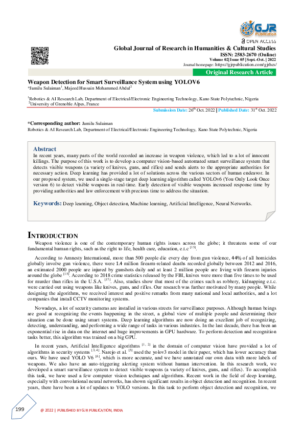 (PDF) Weapon Detection for Smart Surveillance System using YOLOV6