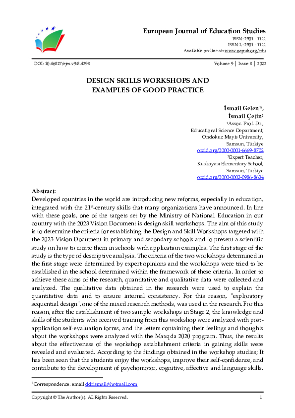 (PDF) Design Skills Workshops and Examples of Good Practice