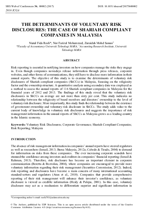 (PDF) The Determinants of Voluntary Risk Disclosures: The Case of ...