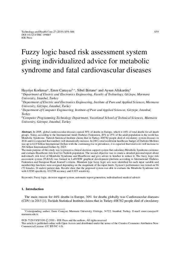 Fuzzy logic based risk assessment system giving individualized advice for metabolic syndrome and fatal cardiovascular diseases