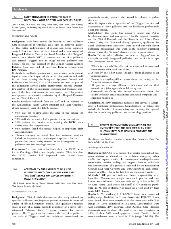 (PDF) 168 Early integration of palliative care in oncology – what do ...