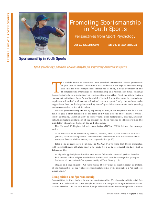 (PDF) Promoting Sportsmanship in Youth Sports