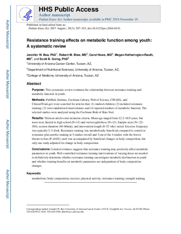(PDF) Resistance Training Effects on Metabolic Function Among Youth A