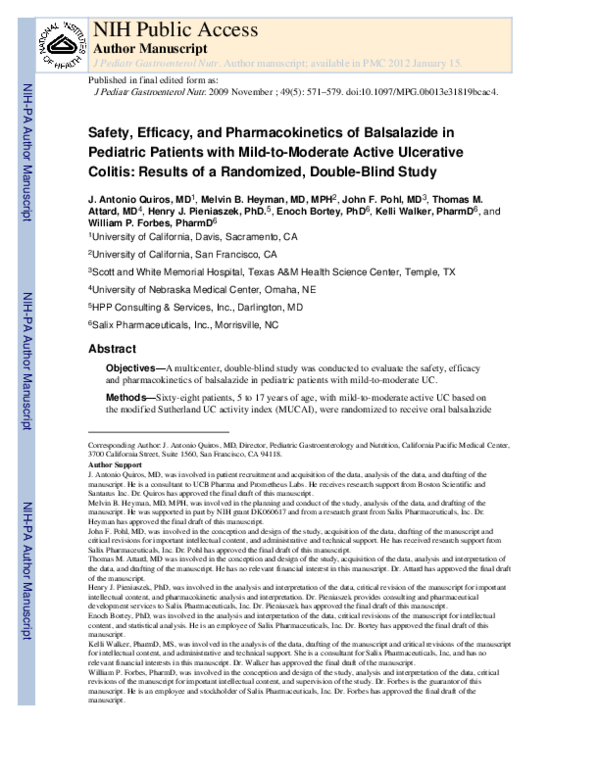 (PDF) Safety, Efficacy, and Pharmacokinetics of Balsalazide in ...