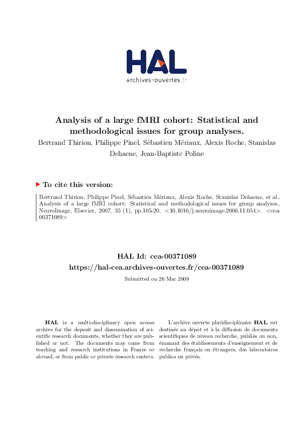 (PDF) Analysis of fMRI data sampled from Large Populations: Statistical ...