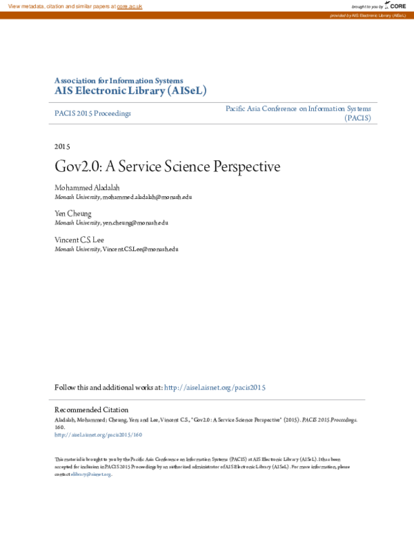 (PDF) Gov2.0: A Service Science Perspective