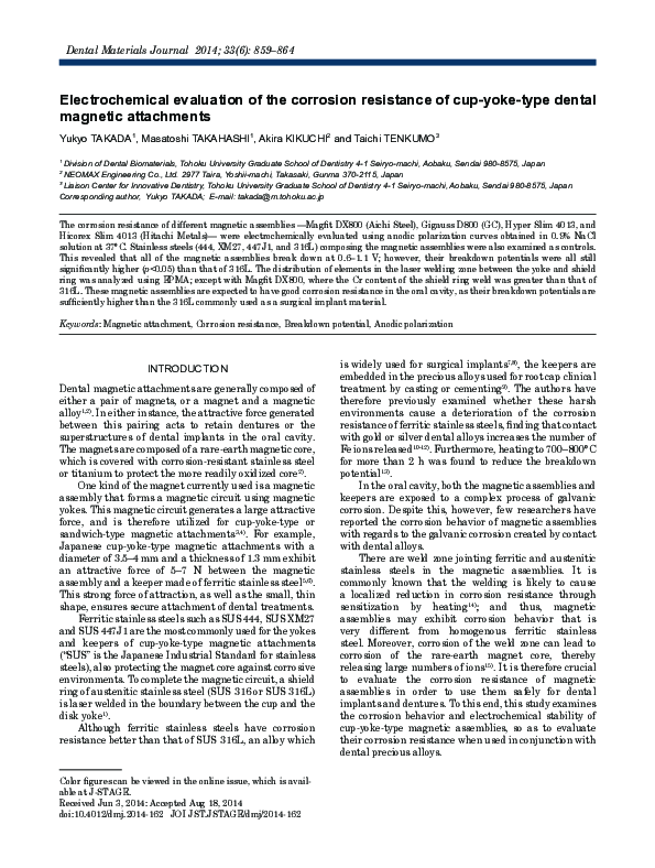 (PDF) Electrochemical evaluation of the corrosion resistance of cup