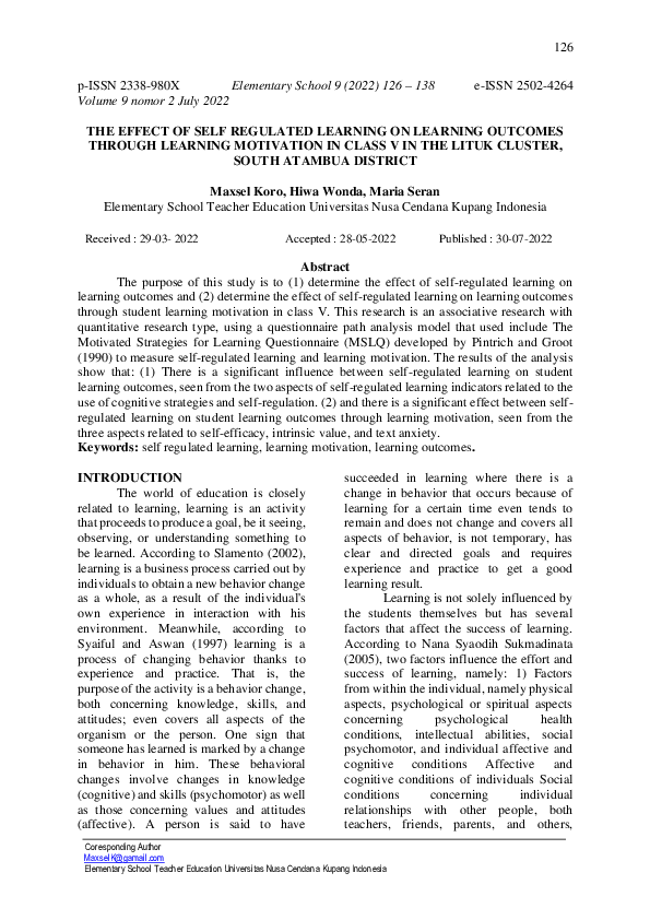 (PDF) The Effect of Self Regulated Learning on Learning Outcomes ...