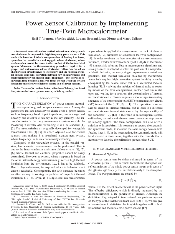 (PDF) Power Sensor Calibration by Implementing TrueTwin