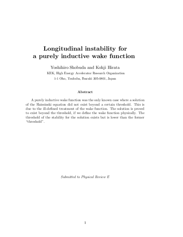 (PDF) Longitudinal instability for a purely inductive wake function