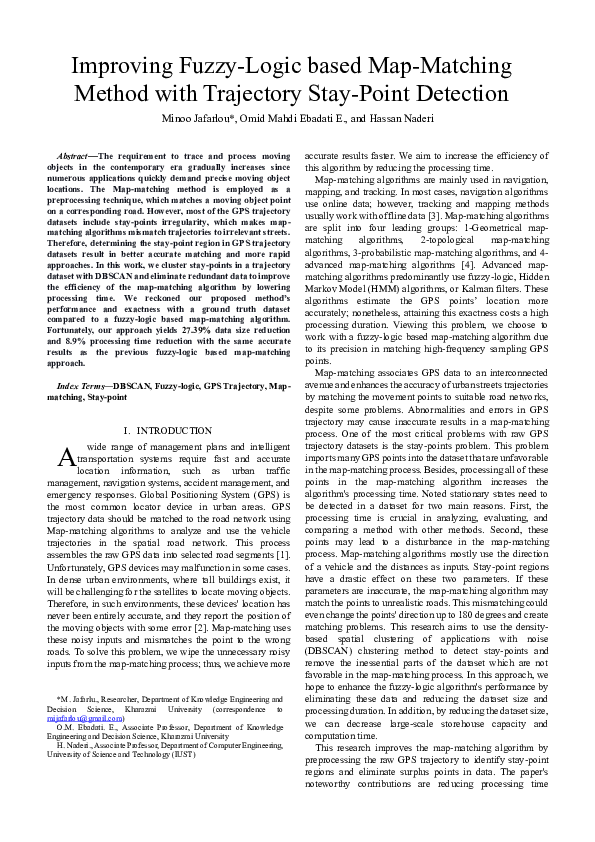 (PDF) Improving Fuzzy-Logic based Map-Matching Method with Trajectory ...