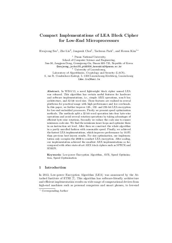 (PDF) Compact Implementations of LEA Block Cipher for Low-End ...