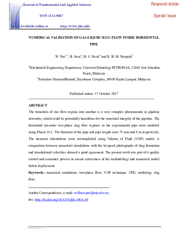 Pdf Numerical Validation Of Gas Liquid Slug Flow Inside Horizontal Pipe Pdf Numerical Validation Of Gas Liquid Slug Flow Inside Horizontal Pipe