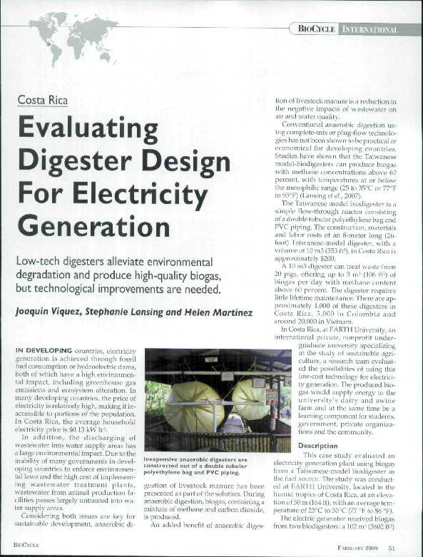 (PDF) Costa Rica Evaluating Digester Design For Electricity Generation ...