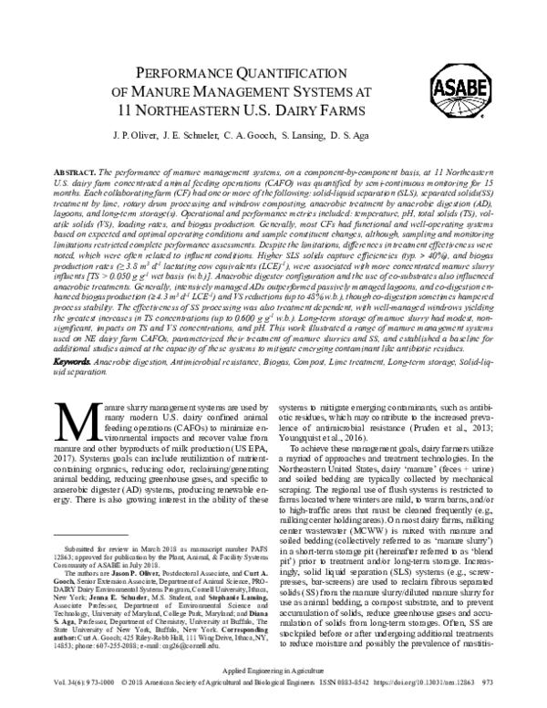 (PDF) Performance Quantification of Manure Management Systems at 11 ...