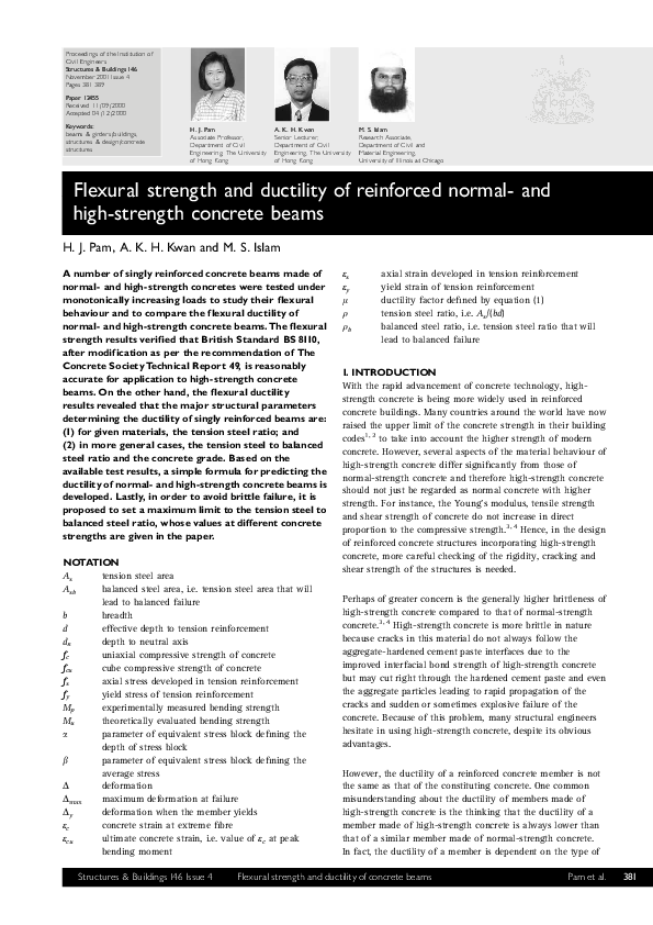 (PDF) Flexural strength and ductility of reinforced normal- and high ...