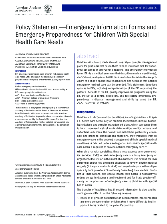 (PDF) Emergency Information Forms and Emergency Preparedness for ...