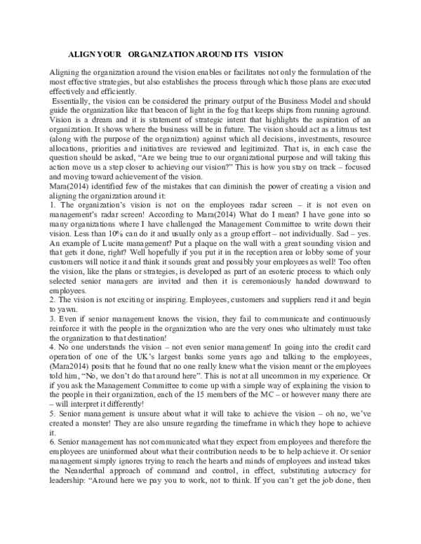 (DOC) ALIGNING YOUR ORGANIZATION AROUND CORPORATE VISION (3)