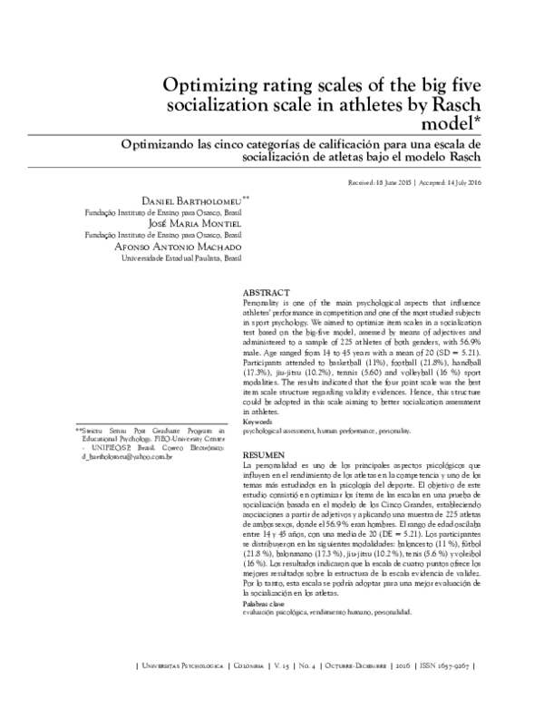 (PDF) Optimization rating scales for an athletes Socialization Scale by ...
