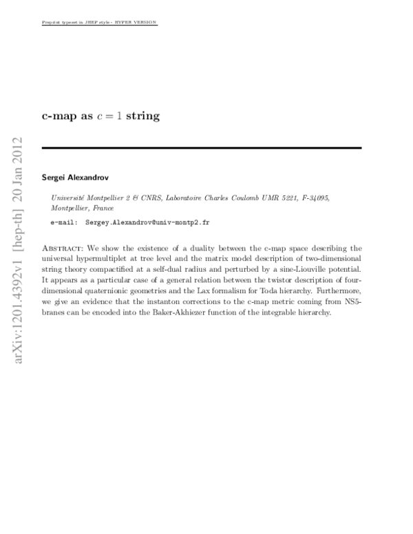 (PDF) c-Map as c=1 string